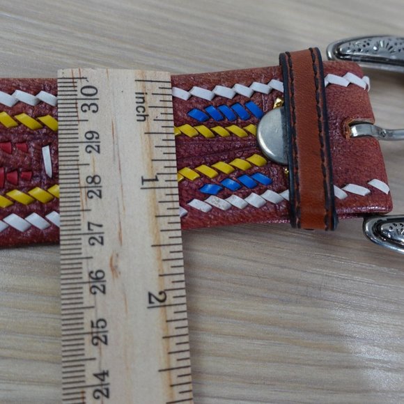 Belt‎ Womens Brown Leather Western Buckle XS Native Cowgirl Aztec Hippie Tribal main image 10